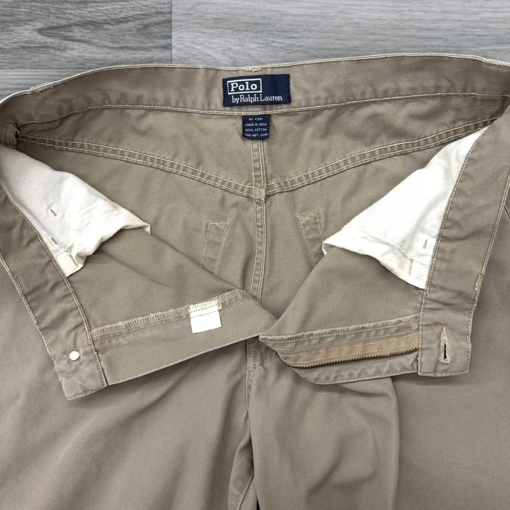 Polo Ralph Lauren Khaki Chino Pants Mens 34x30 Tan 100% Cotton Straight Leg‎